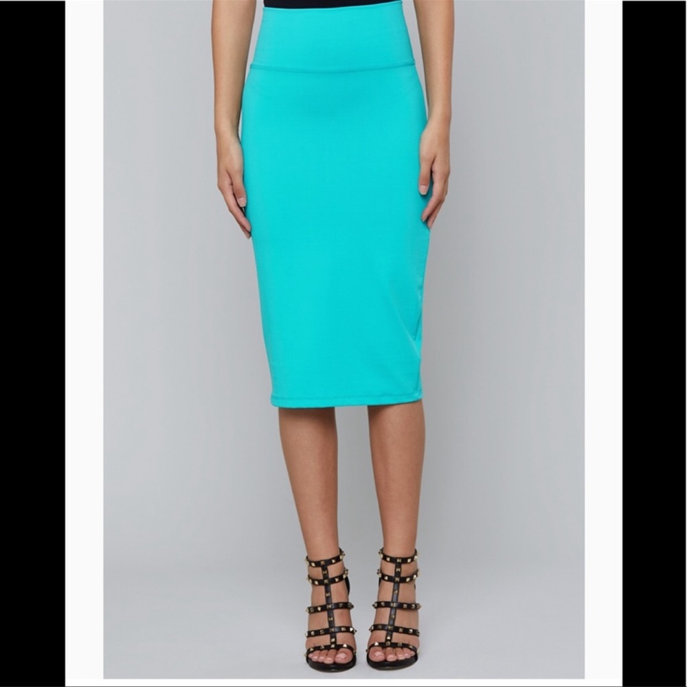 Bebe Aqua Teal Midi High Waist Slit Back Skirt - Picture 2 of 6